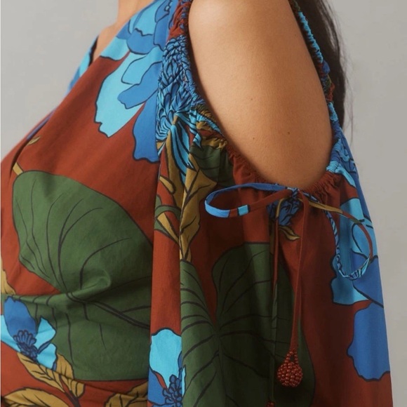 NWT Farm Rio Long-Sleeve V-Neck Midi Dress - Size Medium - Floral - Picture 5 of 9